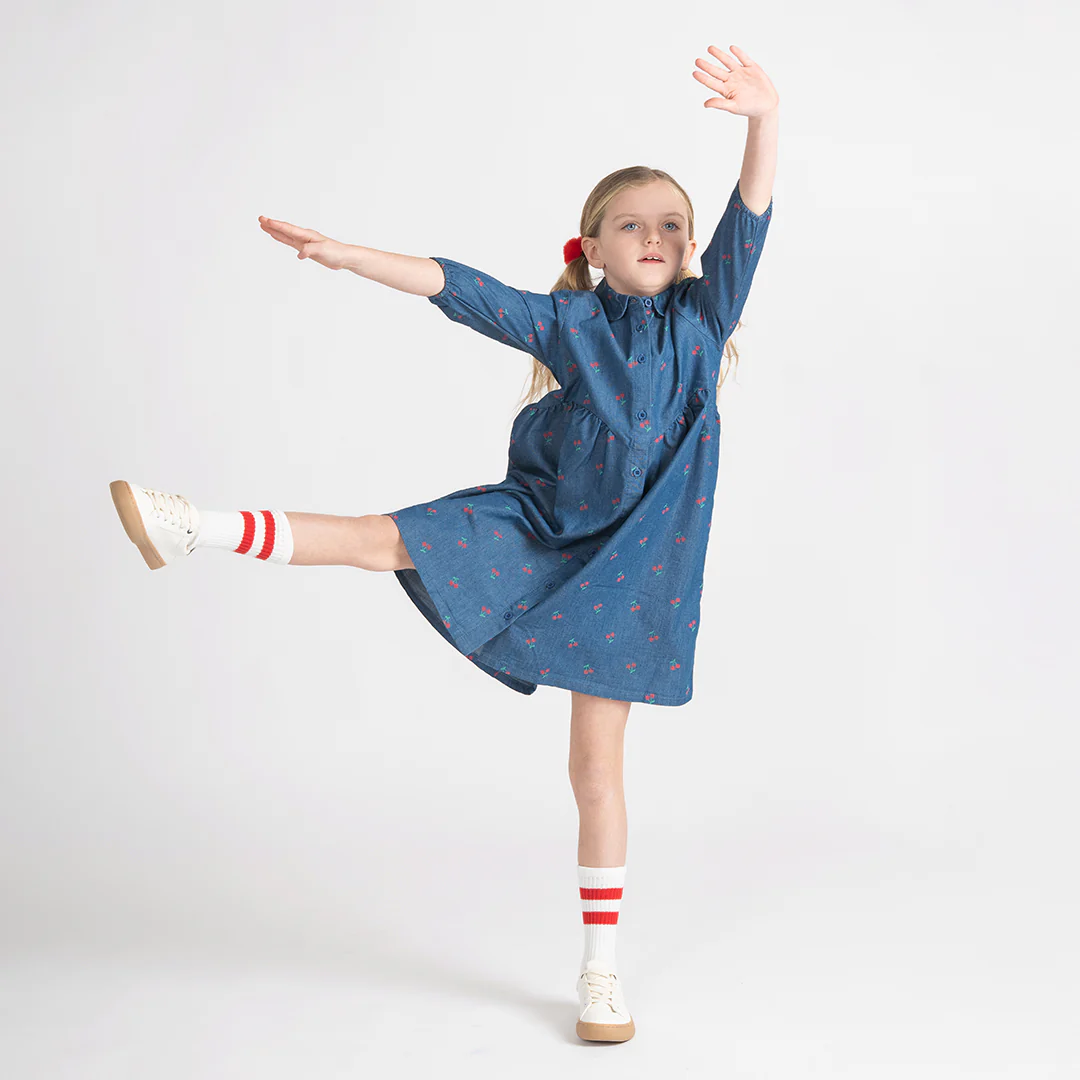 3/4 SLEEVES DENIM CHERRY DRESS - Image 3