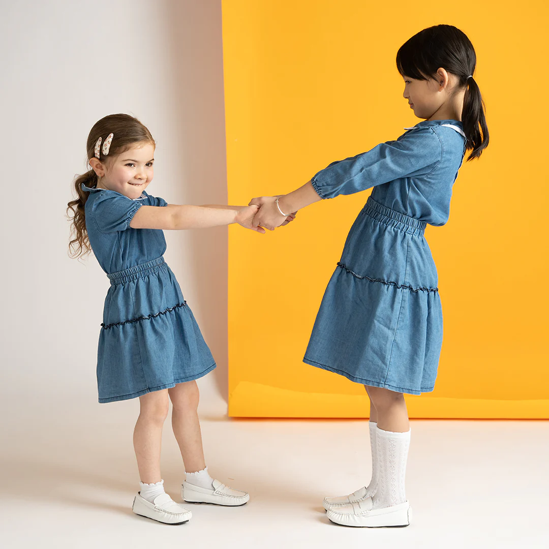 3/4 SLEEVES DENIM TRIM COLLAR TOP - Image 4