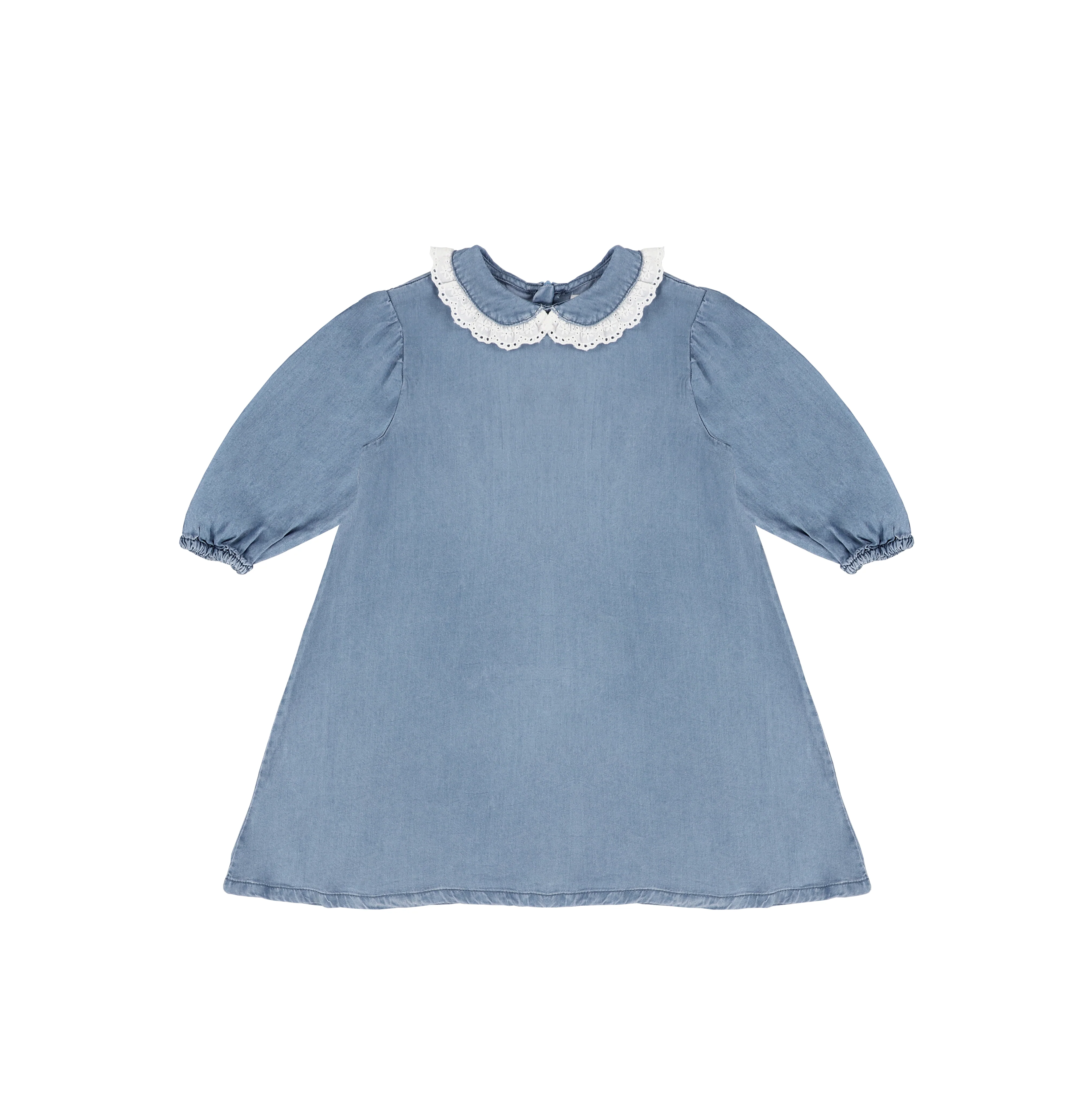 3/4 SLEEVES EYELET TRIM COLLAR DRESS