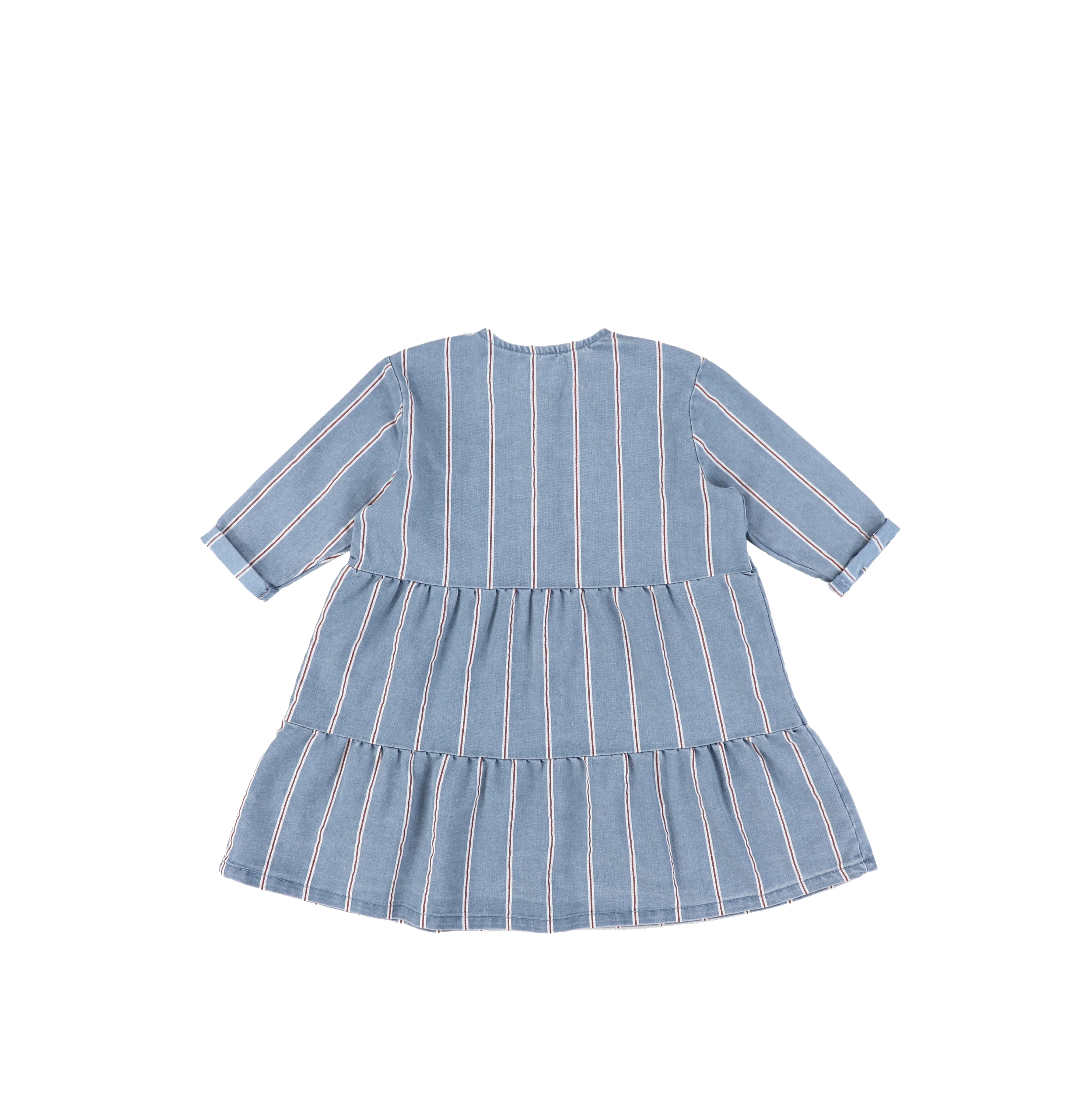 3/4 SLEEVES RED STRIPE TIERED DRESS - Image 2