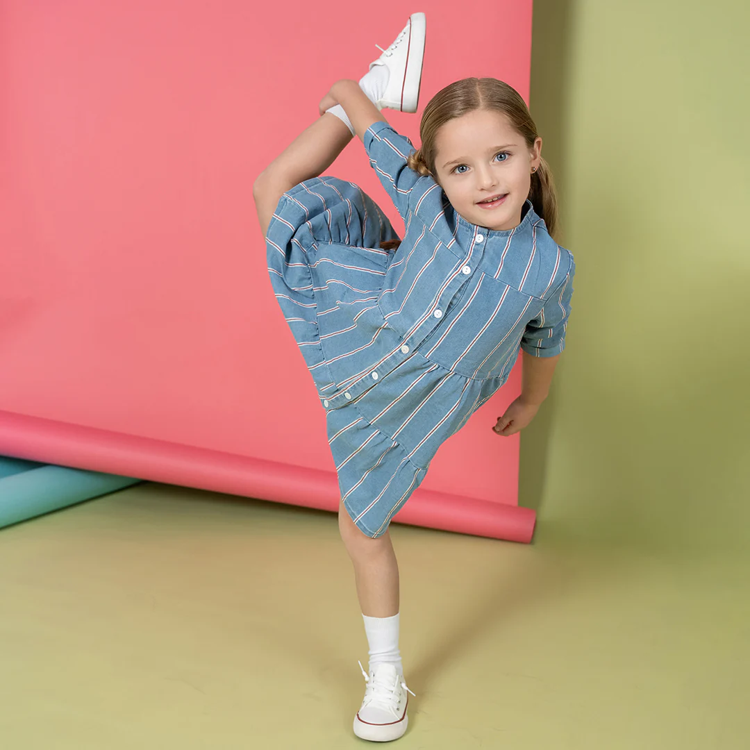 3/4 SLEEVES RED STRIPE TIERED DRESS - Image 3