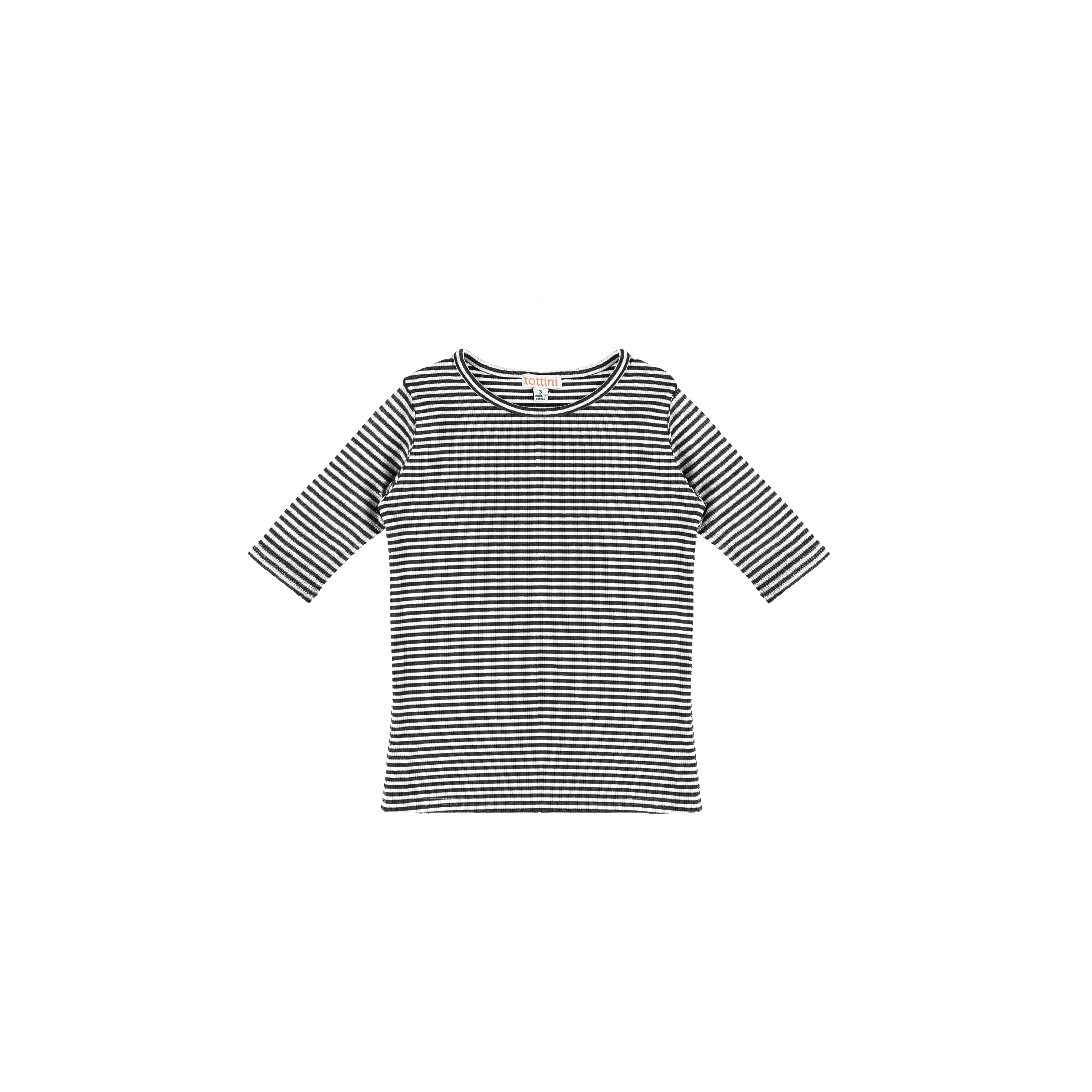 3/4 SLEEVES RIBBED STRIPED TSHIRT