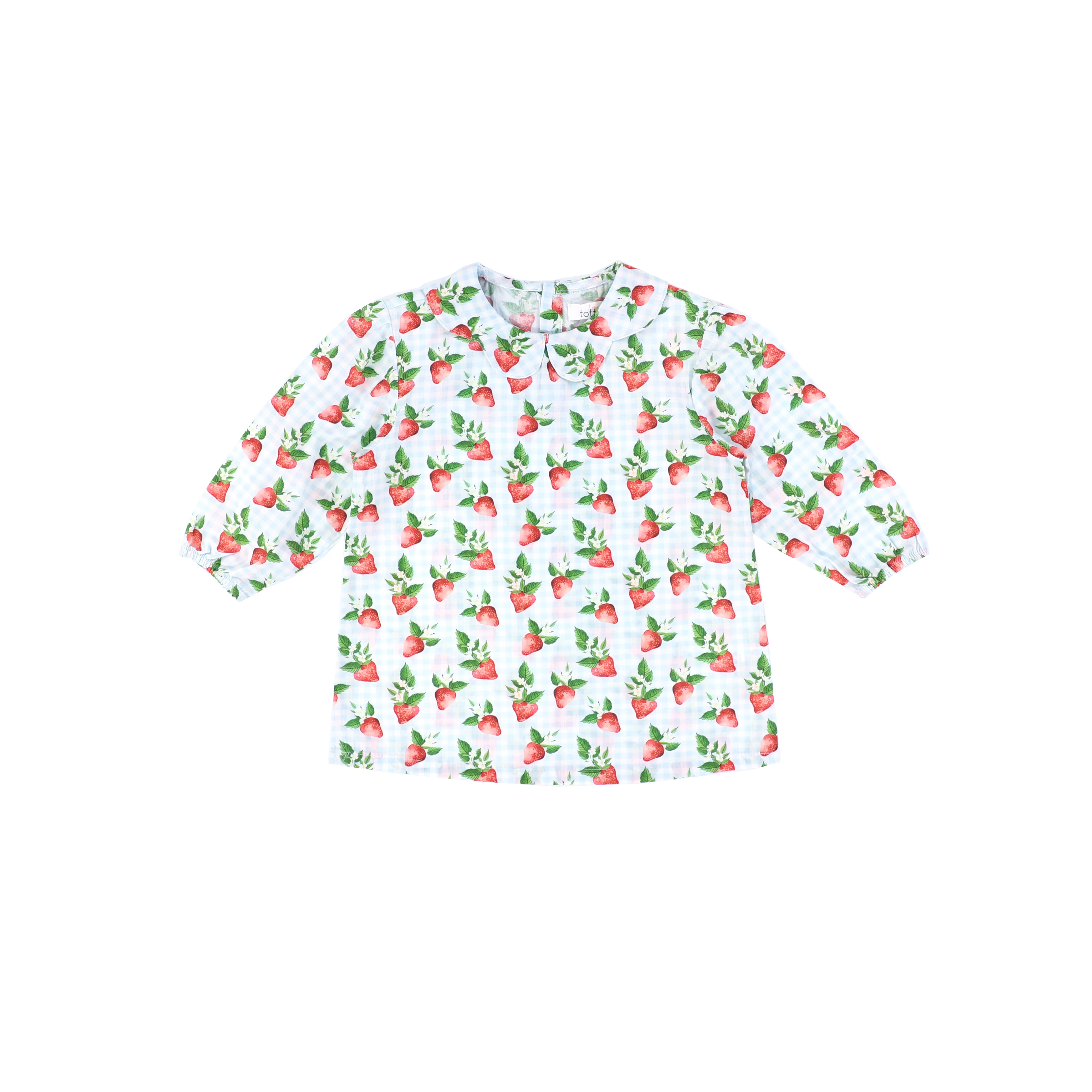 3/4 SLEEVES STRAWBERRY GINGHAM BLOUSE