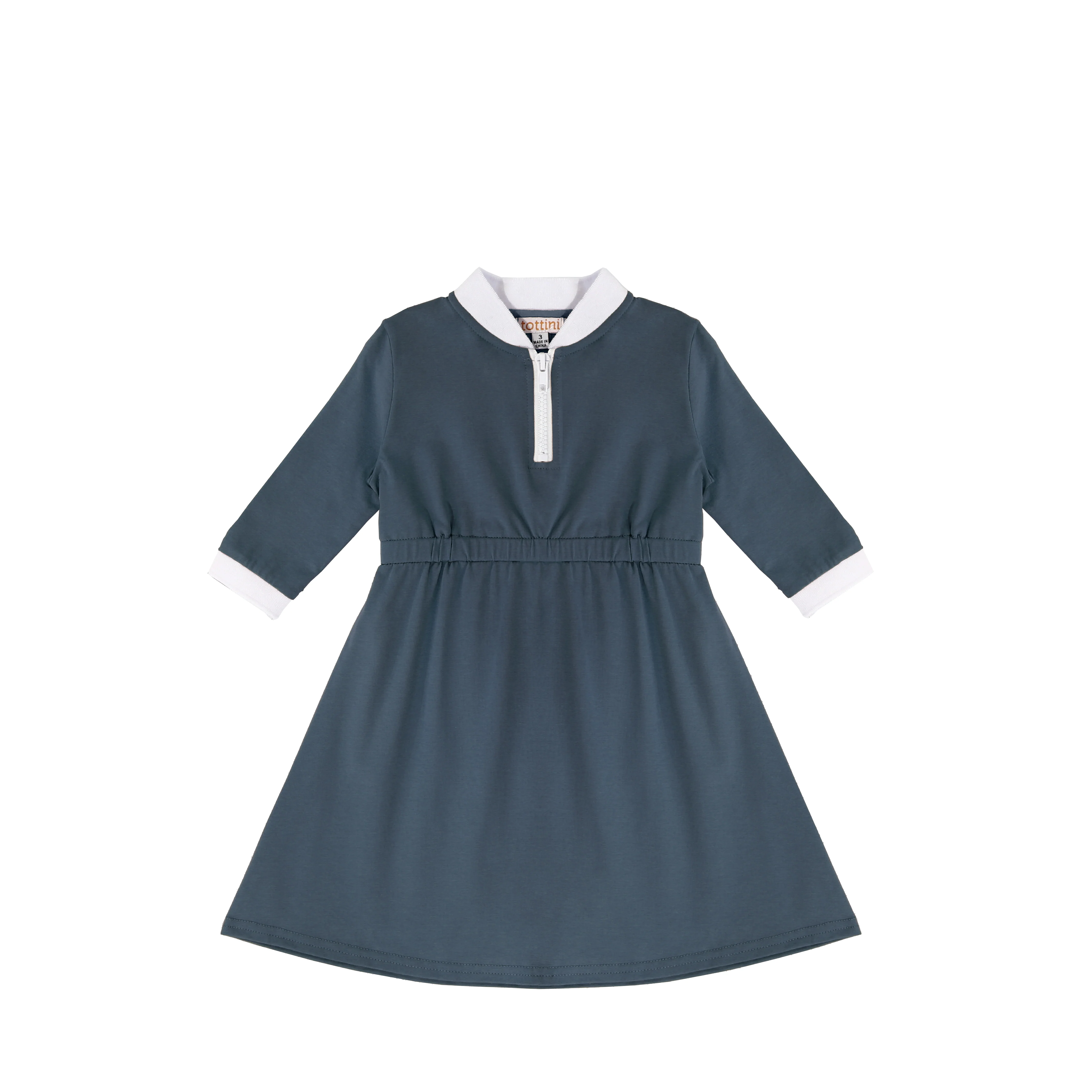 3/4 SLEEVES TRIM ZIP DRESS