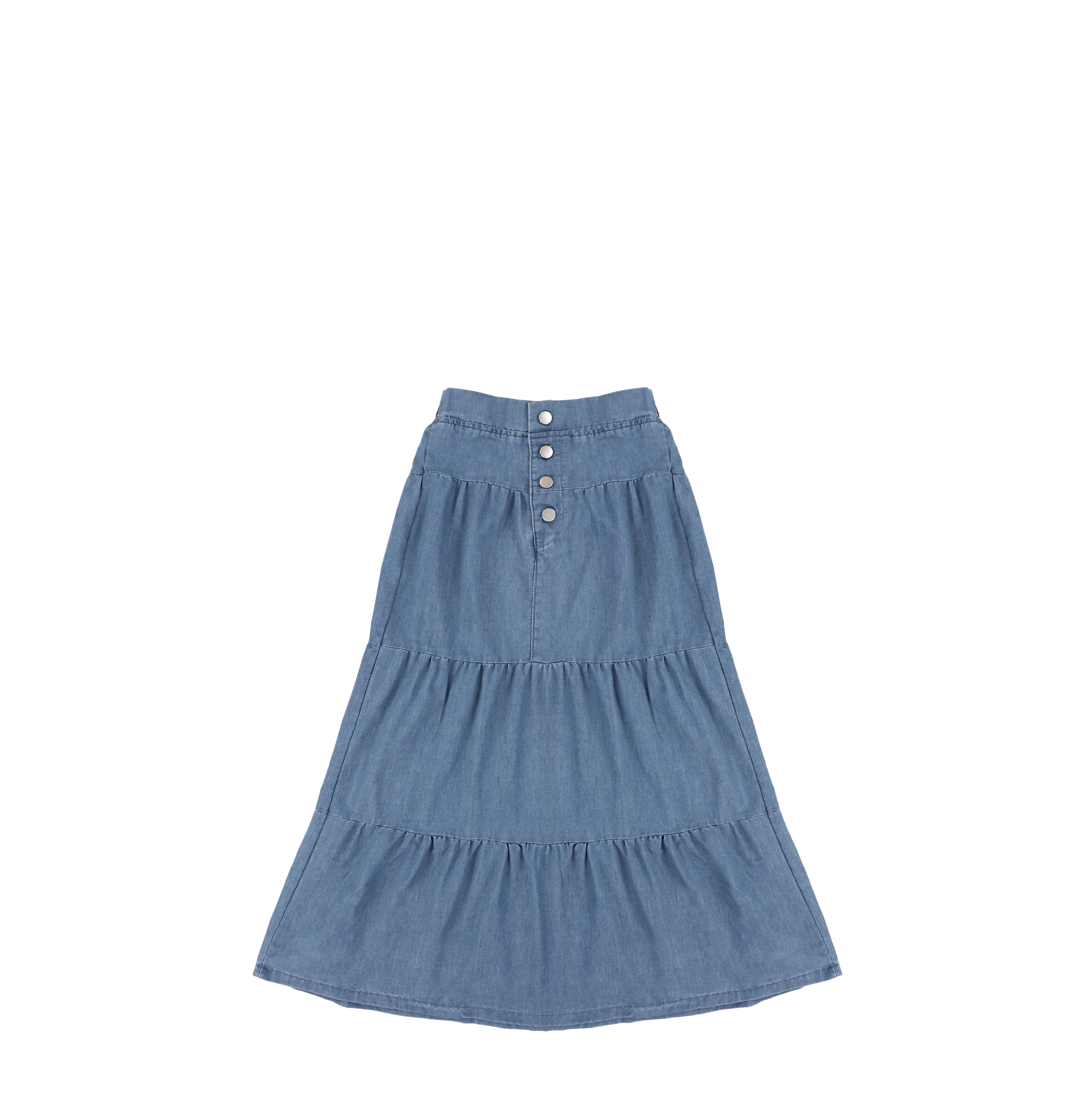 BUTTON TIERED MAXI SKIRT