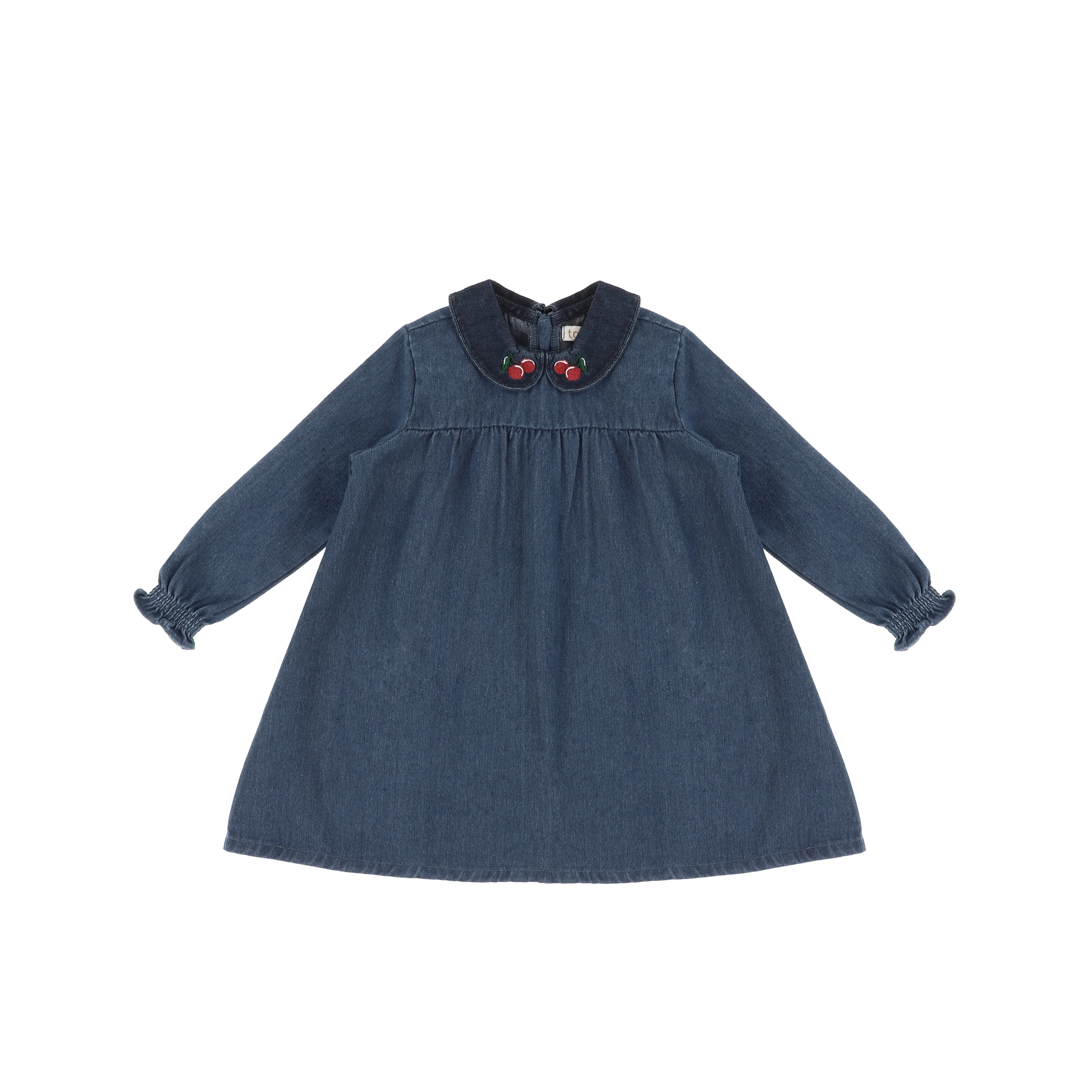 DENIM CHERRY COLLAR DRESS