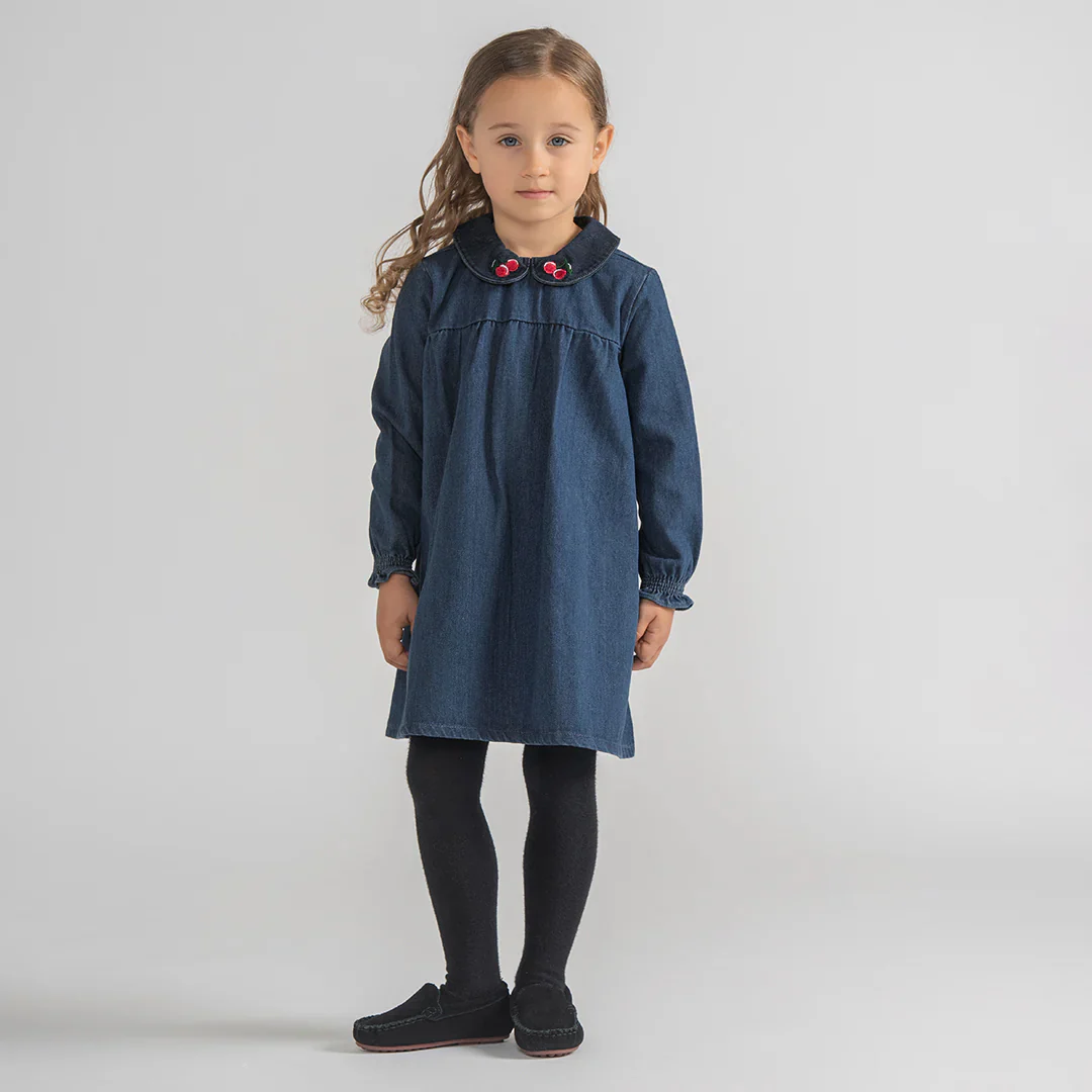 DENIM CHERRY COLLAR DRESS - Image 3