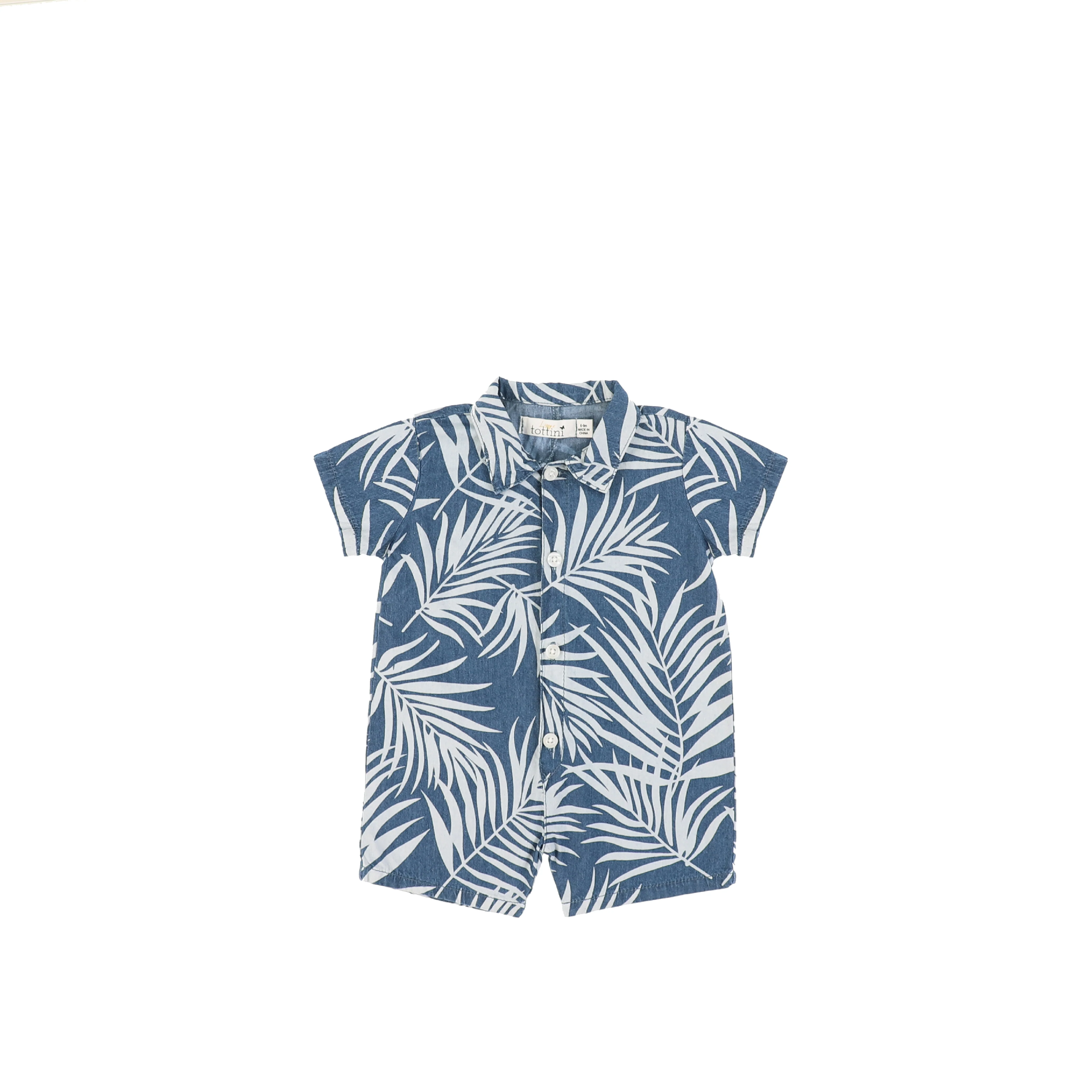 DENIM PALM LEAF ROMPER