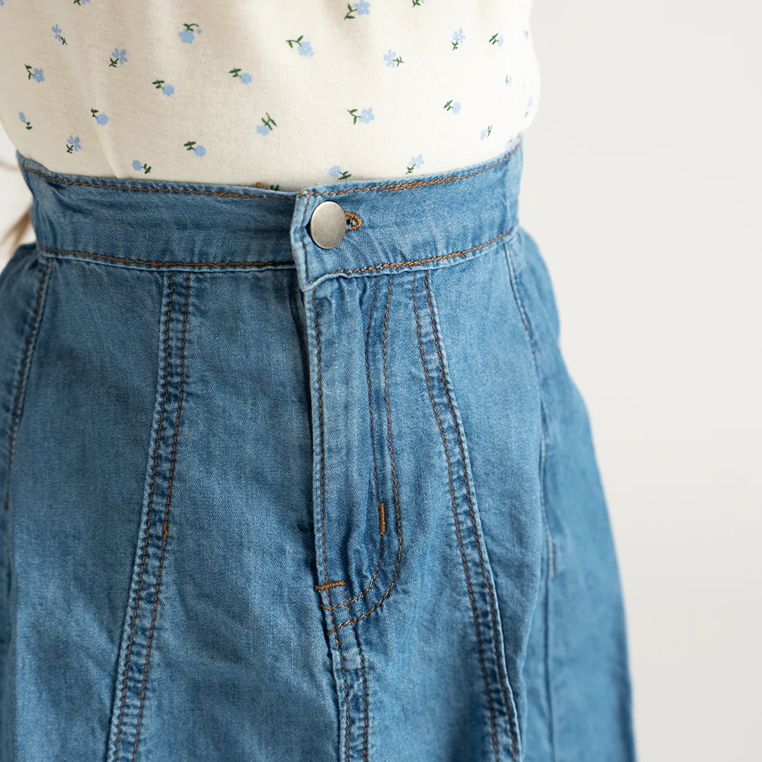 DENIM PANELED ALINE SKIRT - Image 5
