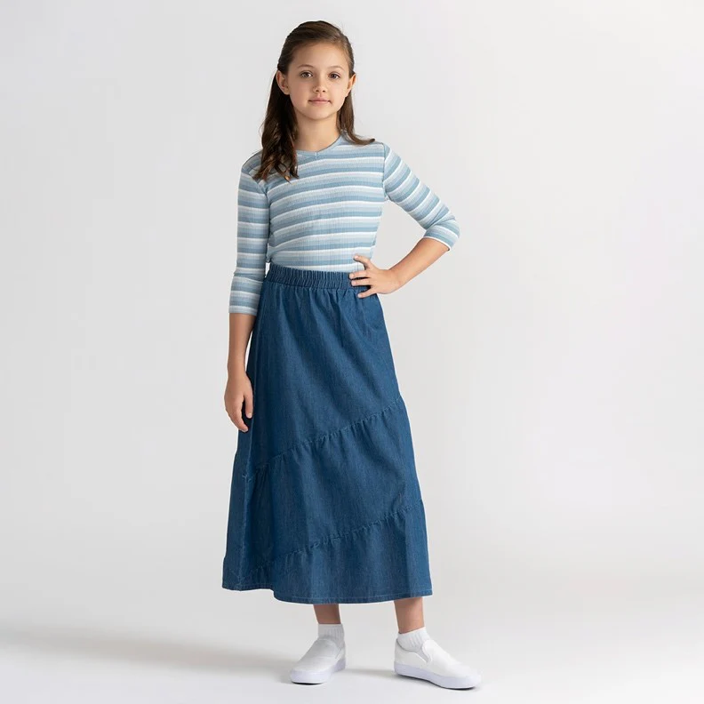 DENIM SLANT SEAM MAXI SKIRT - Image 3