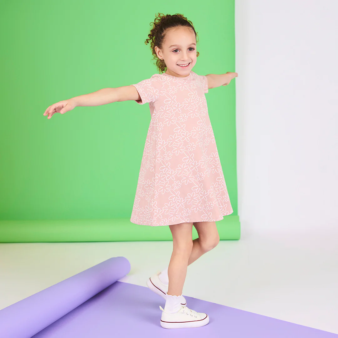 SHORT SLEEVES GEOMETRIC FLOWER DRESS - Image 4