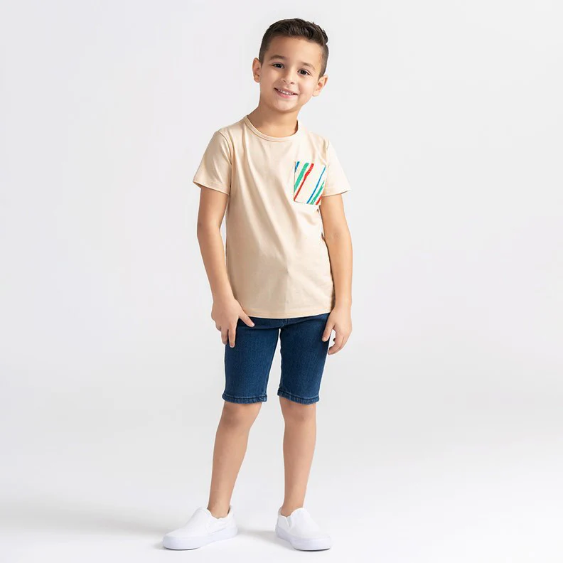 SHORT SLEEVES PRINTED STRIPED POCKET TEE - Image 3