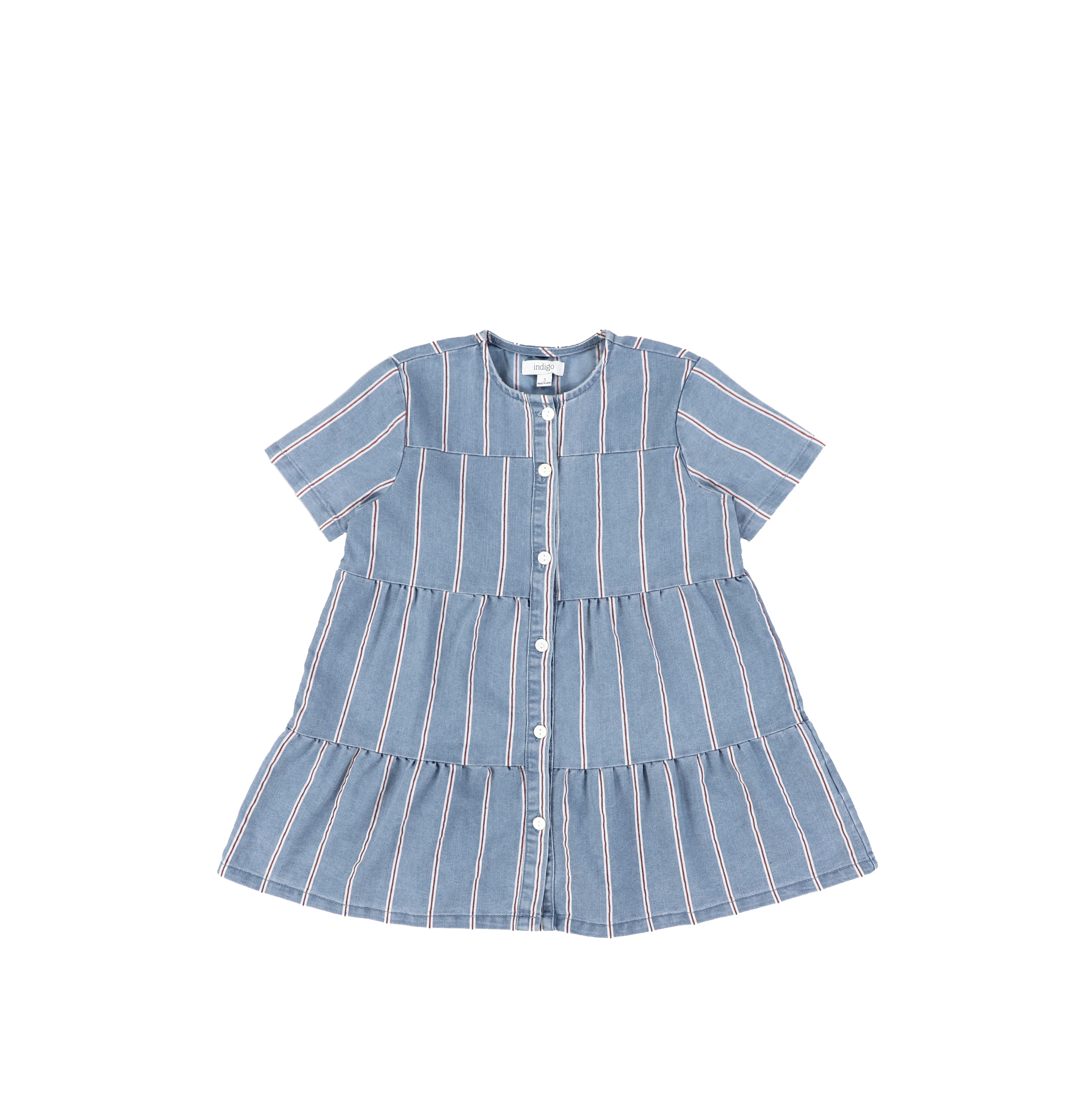 SHORT SLEEVES RED STRIPE TIERED DRESS