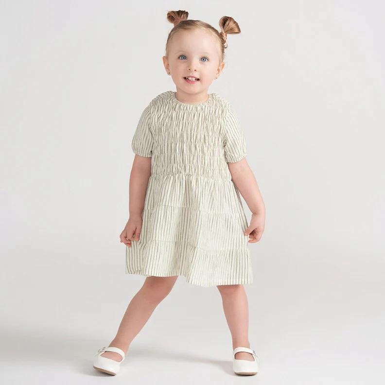 SHORT SLEEVES SMOCKED STRIPED DRESS - Image 6
